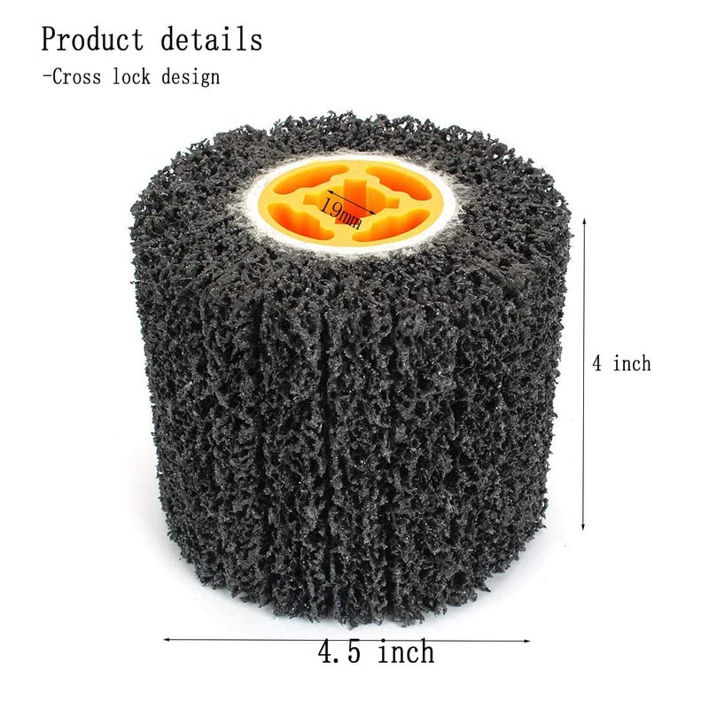 JUNLIXN 4.5" x 4" Abrasive Drawing Wheel Drum, 3/4" Quad Keyway Burnishing Wheel for Hand held Polishing Machine 40 Grit Sanding Drum Surface Conditioning Tool - Image 3